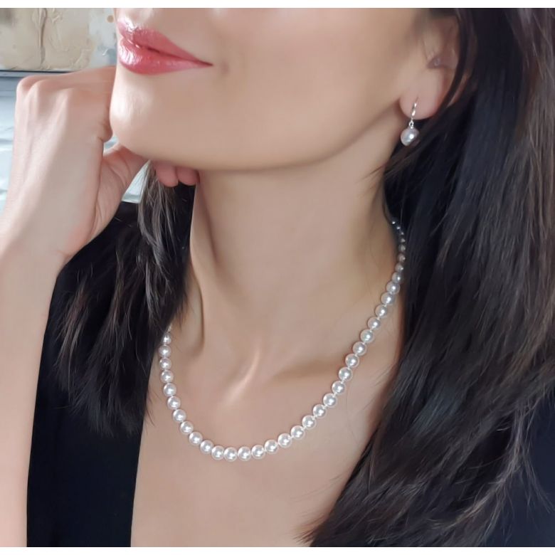 Collier perles de mer Akoya blanches du Japon - 6.5/7mm - Top GEMME / HANADAMA or blanc - 4