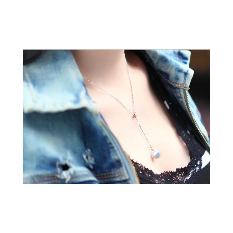 Pendentif perle Akoya 8/8.5mm. Chaîne coulissante Or blanc - 3