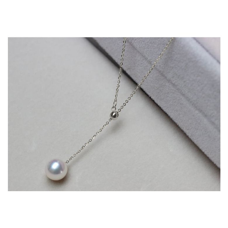 Pendentif perle Akoya 8/8.5mm. Chaîne coulissante Or blanc - 6