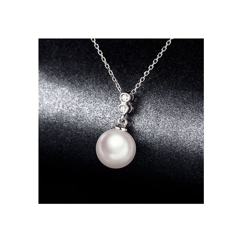 Pendentif perle Akoya 8/8.5mm. Or blanc, sertis 2 diamants - 4