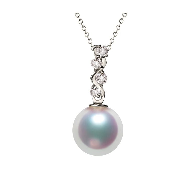 Pendentif danse du serpent. Perle Akoya, Or blanc, diamants. - 1