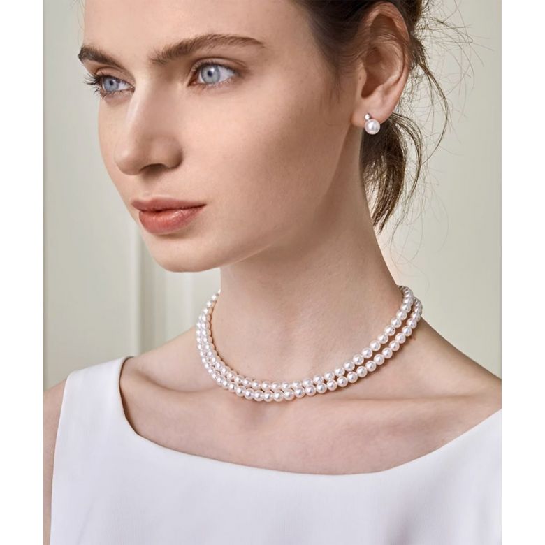 Collier double rang perles du Japon Akoya - Perle eau salée 5.5/6mm or blanc - 2