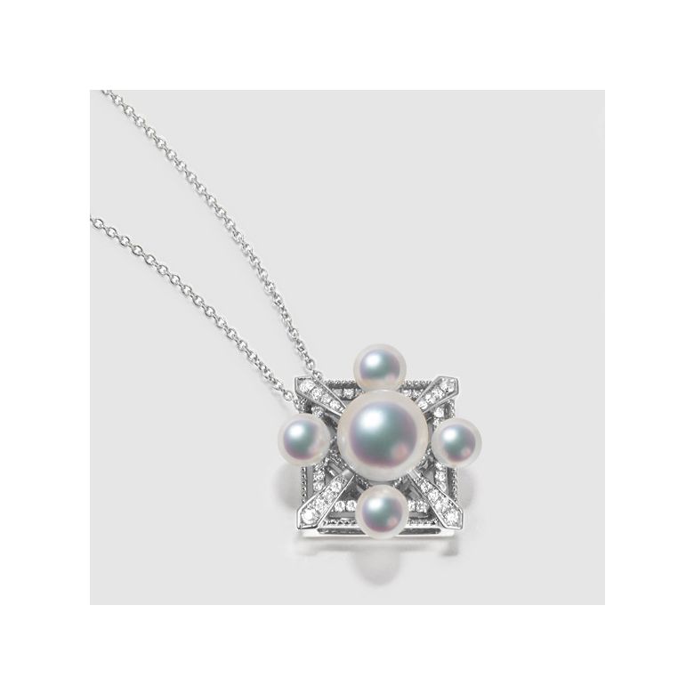 Parure de Pendentif et Boucles Oreilles Voyage stellaire. Perles Akoya, Or blanc - 4