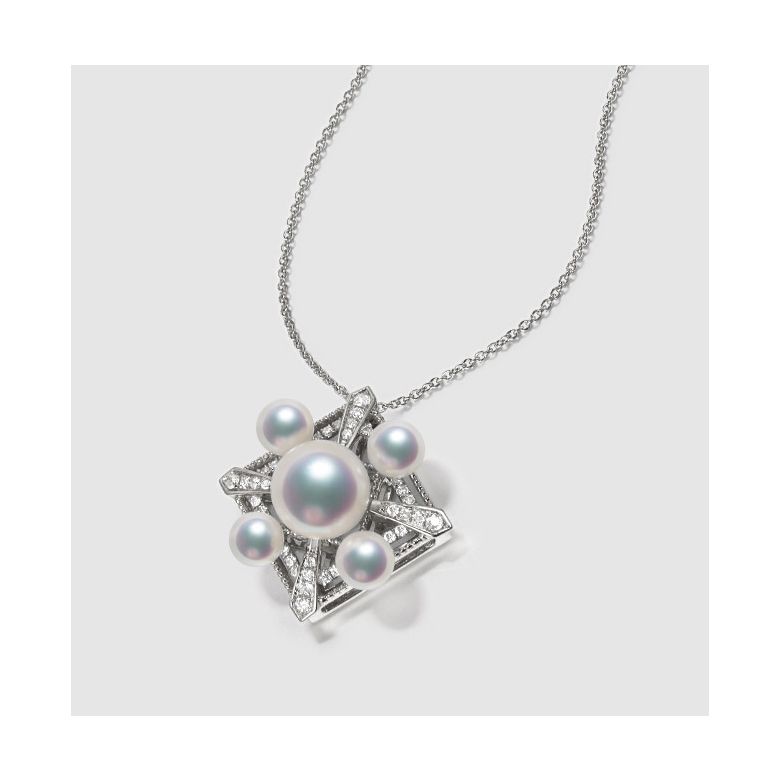 Parure de Pendentif et Boucles Oreilles Voyage stellaire. Perles Akoya, Or blanc - 5
