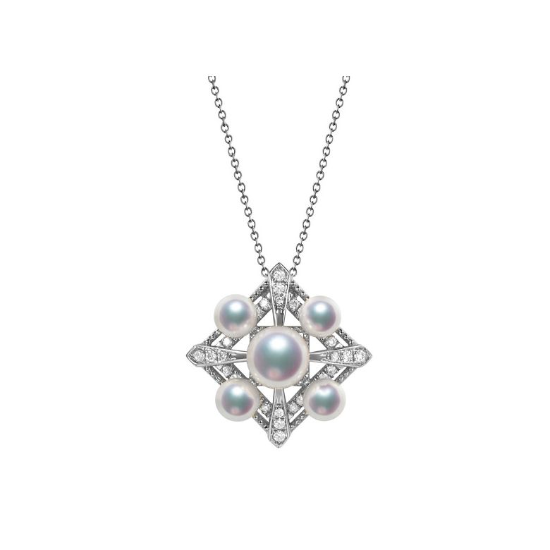 Parure de Pendentif et Boucles Oreilles Voyage stellaire. Perles Akoya, Or blanc - 3