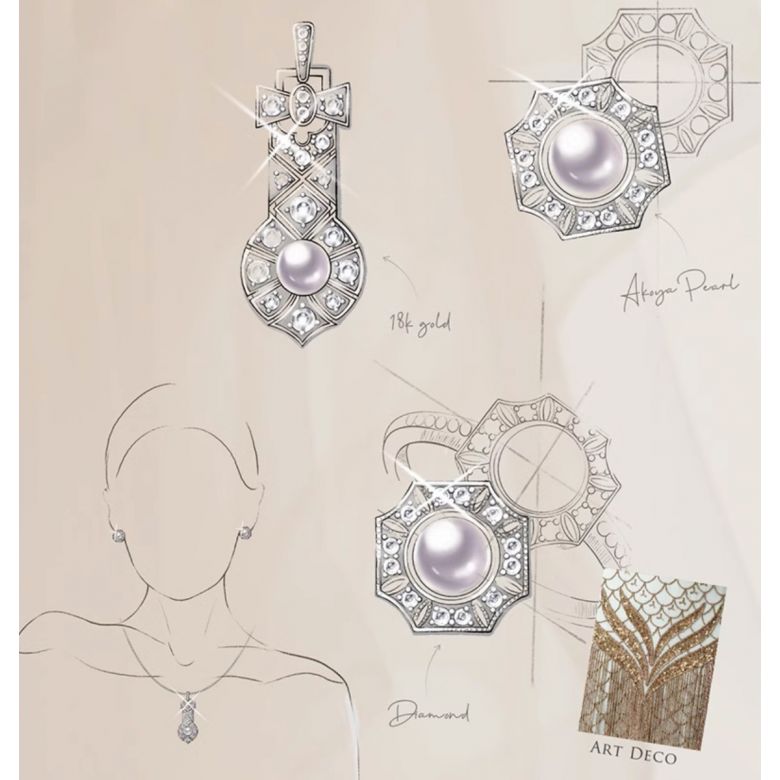 Pendentif Géométria Préciosa - Perle Akoya, Or Blanc, Diamant - 8
