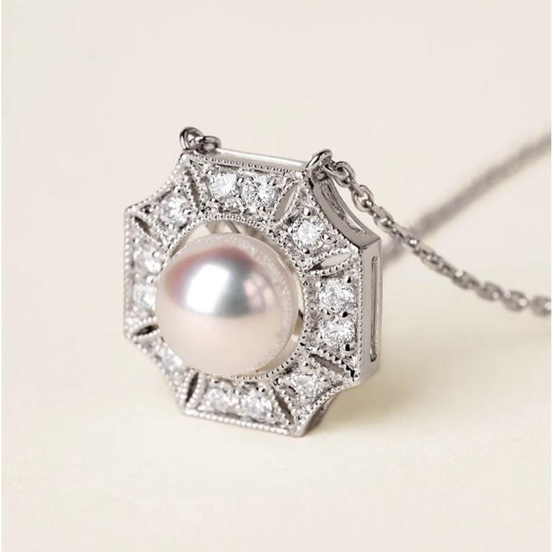 Pendentif Géométria Préciosa - Perle Akoya, Or Blanc, Diamant - 3