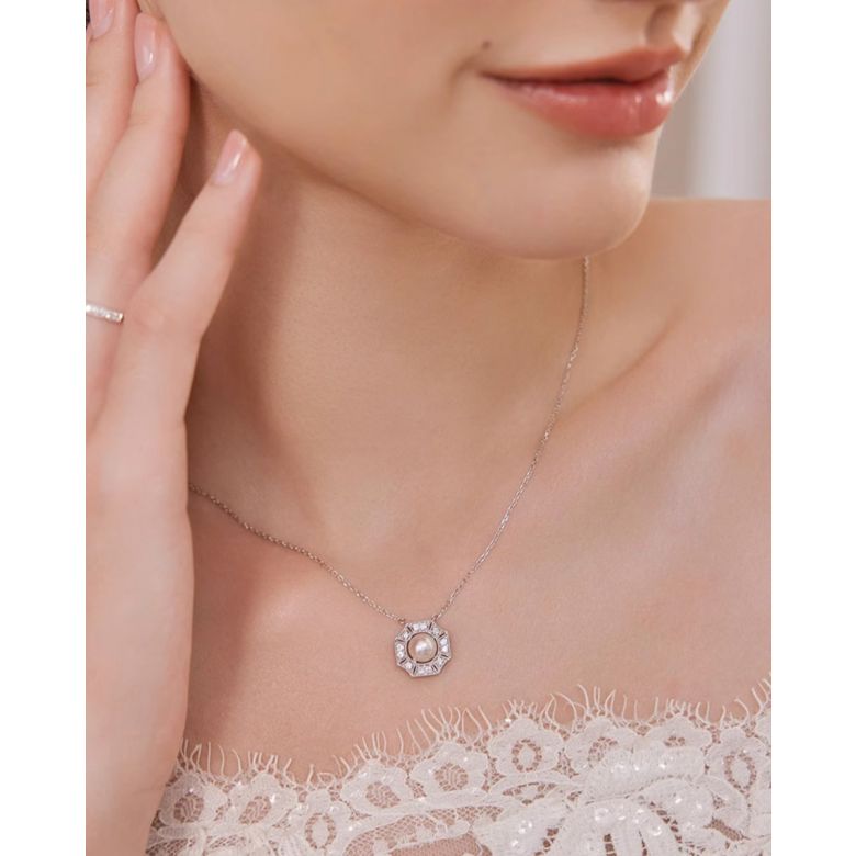 Pendentif Géométria Préciosa - Perle Akoya, Or Blanc, Diamant - 1