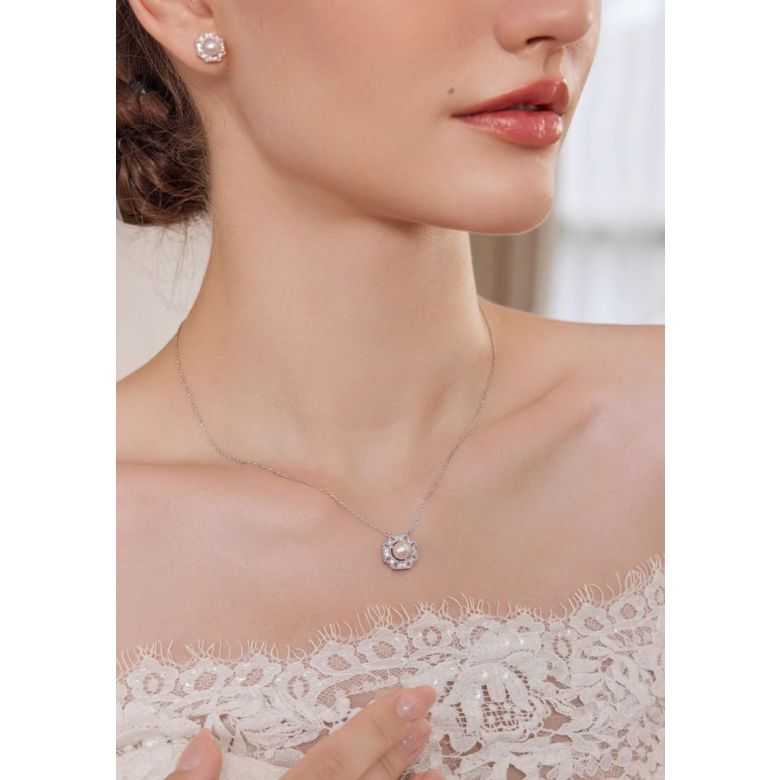 Pendentif Géométria Préciosa - Perle Akoya, Or Blanc, Diamant - 5
