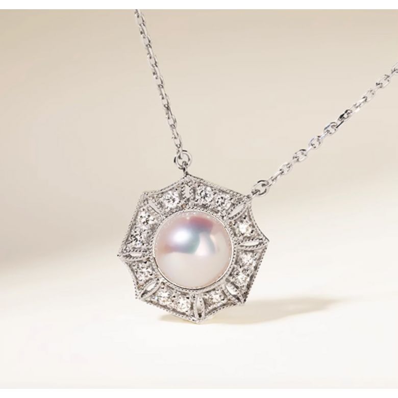 Pendentif Géométria Préciosa - Perle Akoya, Or Blanc, Diamant - 6