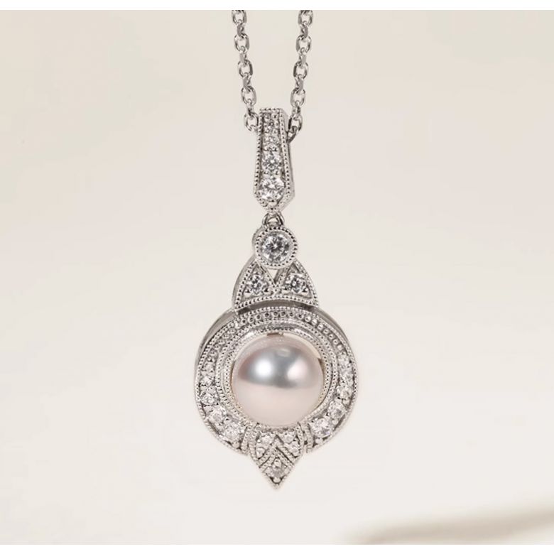 Pendentif Perle Akoya Style Art Déco 18cts - 1