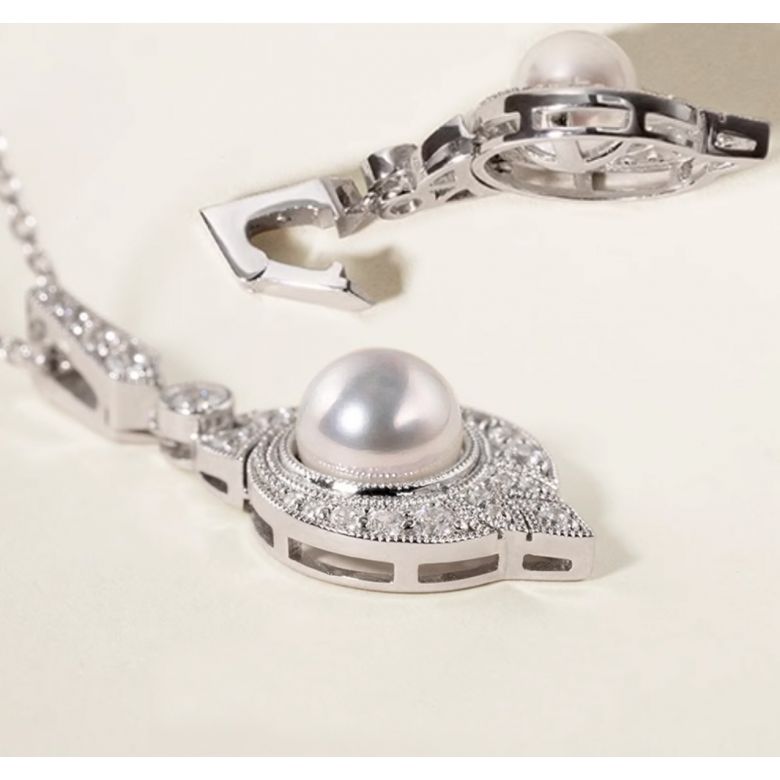 Pendentif Perle Akoya Style Art Déco 18cts - 3