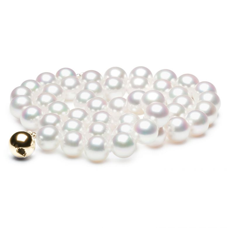 Collier perles Akoya  - Perle de culture blanche Japon - 8/8.5mm or jaune - 1