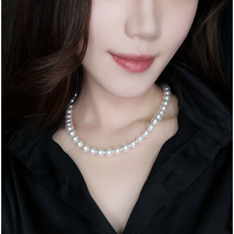 Collier perles de culture Akoya - Haute joaillerie - Perle Japon - 8.5/9mm or jaune - 4