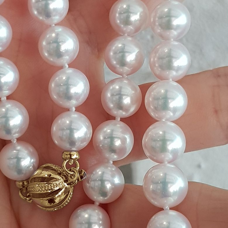 Collier perles de culture Akoya - Haute joaillerie - Perle Japon - 8.5/9mm or jaune - 7