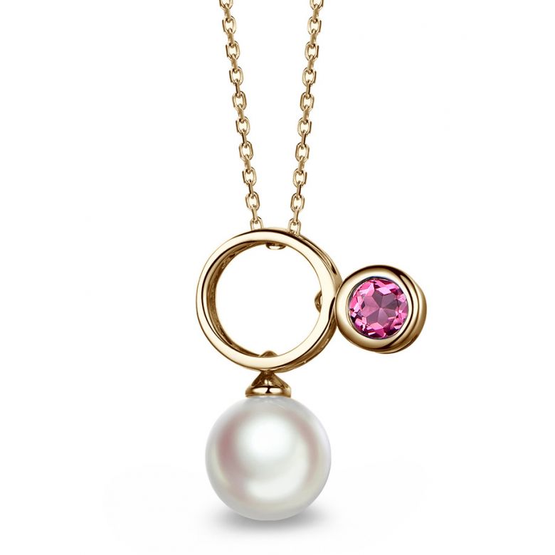 Collier pendentif Aiko. Perle Akoya et tourmaline or jaune - 1