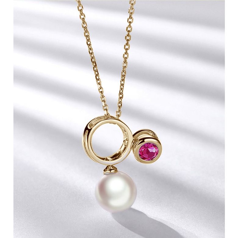 Collier pendentif Aiko. Perle Akoya et tourmaline or jaune - 3