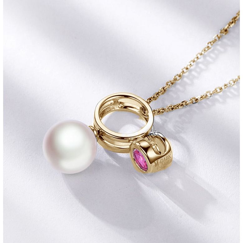 Collier pendentif Aiko. Perle Akoya et tourmaline or jaune - 5