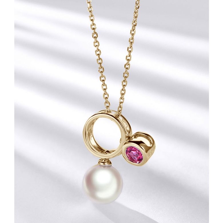 Collier pendentif Aiko. Perle Akoya et tourmaline or jaune - 6