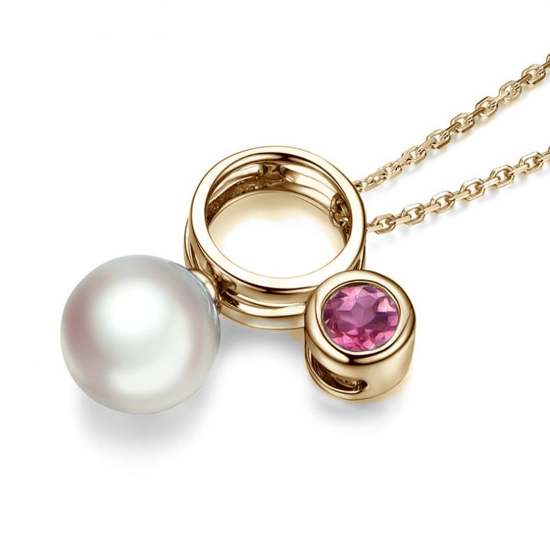 Collier pendentif Aiko. Perle Akoya et tourmaline or jaune - 7