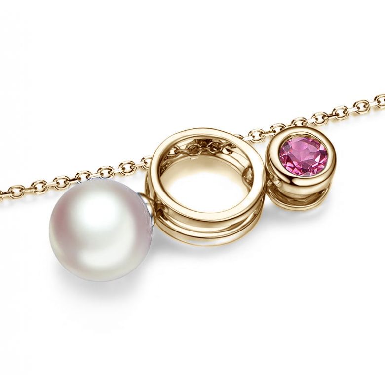 Collier pendentif Aiko. Perle Akoya et tourmaline or jaune - 8