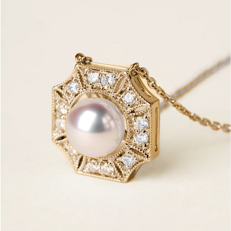 Pendentif Géométria Préciosa - Perle Akoya, Or Jaune, Diamant - 3
