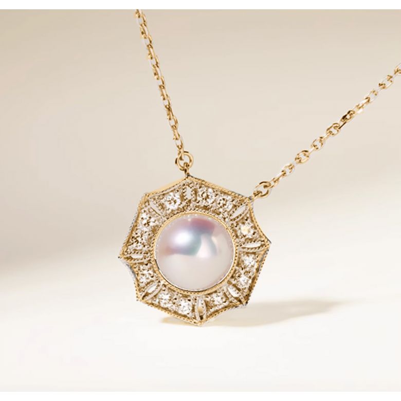 Pendentif Géométria Préciosa - Perle Akoya, Or Jaune, Diamant - 6