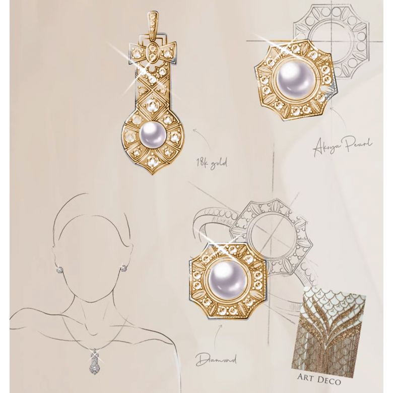 Pendentif Géométria Préciosa - Perle Akoya, Or Jaune, Diamant - 8