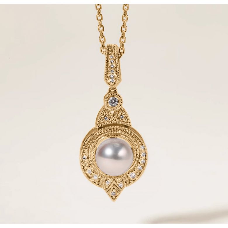 Pendentif Perle Akoya Style Art Déco 18cts or jaune - 1