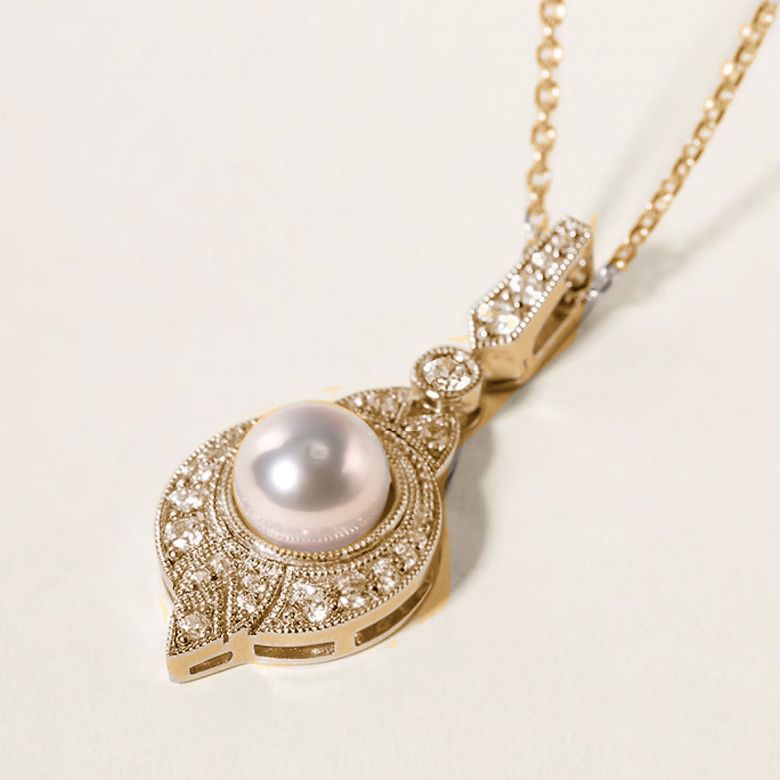 Pendentif Perle Akoya Style Art Déco 18cts or jaune - 2