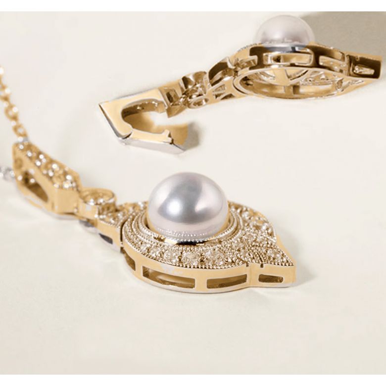 Pendentif Perle Akoya Style Art Déco 18cts or jaune - 3