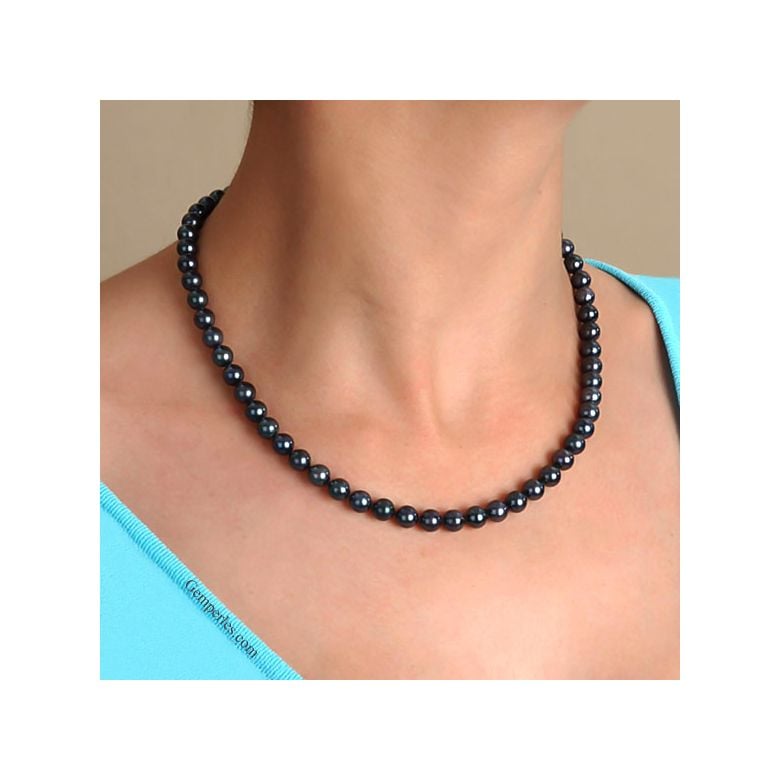 Collier perles Akoya noires - Perle japonaise noire - 6/6.5mm - 3