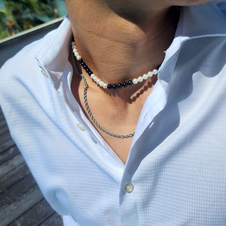 Collier Homme Perle Noir Blanc. Monochrome Pulse - 2