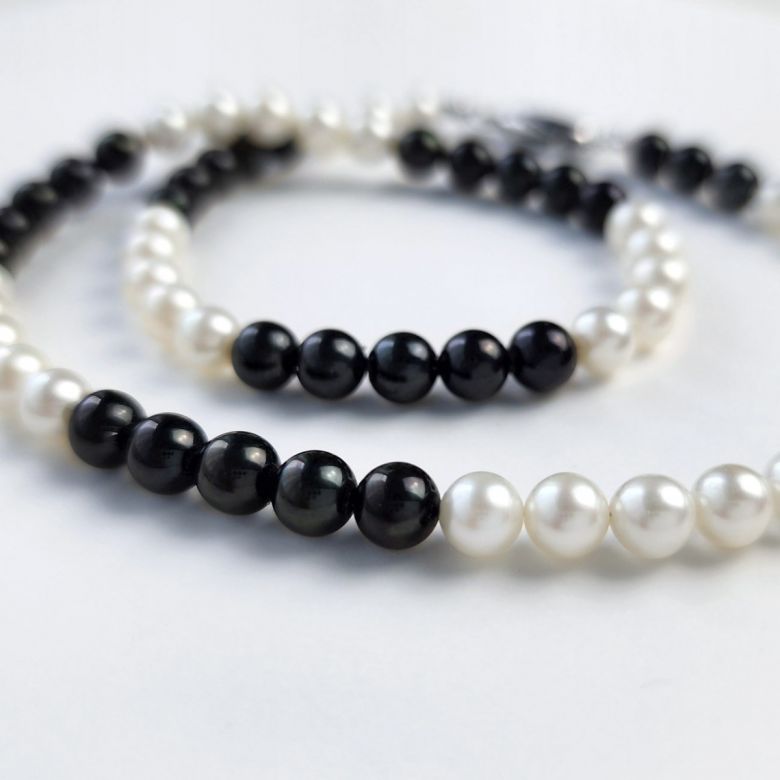 Collier Homme Perle Noir Blanc. Monochrome Pulse - 4