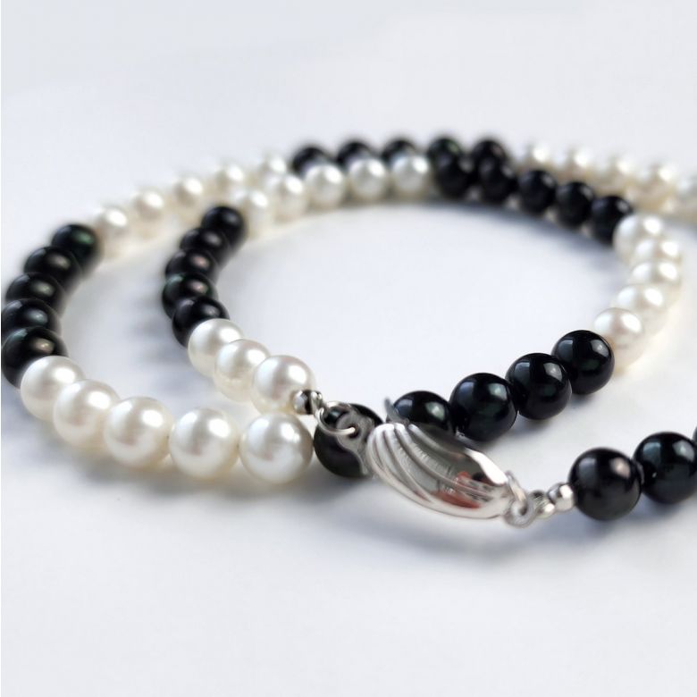 Collier Homme Perle Noir Blanc. Monochrome Pulse - 5