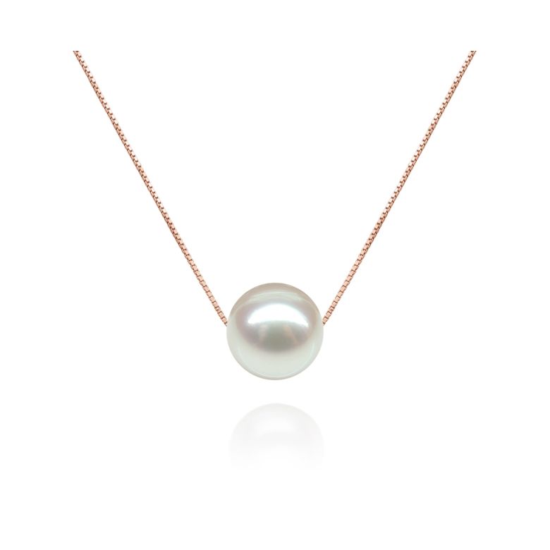 Collier pendentif perle blanche - Chaine or rose - 1