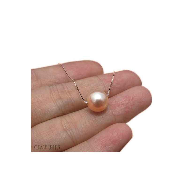 Collier pendentif perle blanche - Chaine or rose - 6