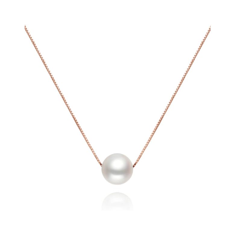 Collier pendentif perle blanche 8.5/9mm - Chaine or rose - 1