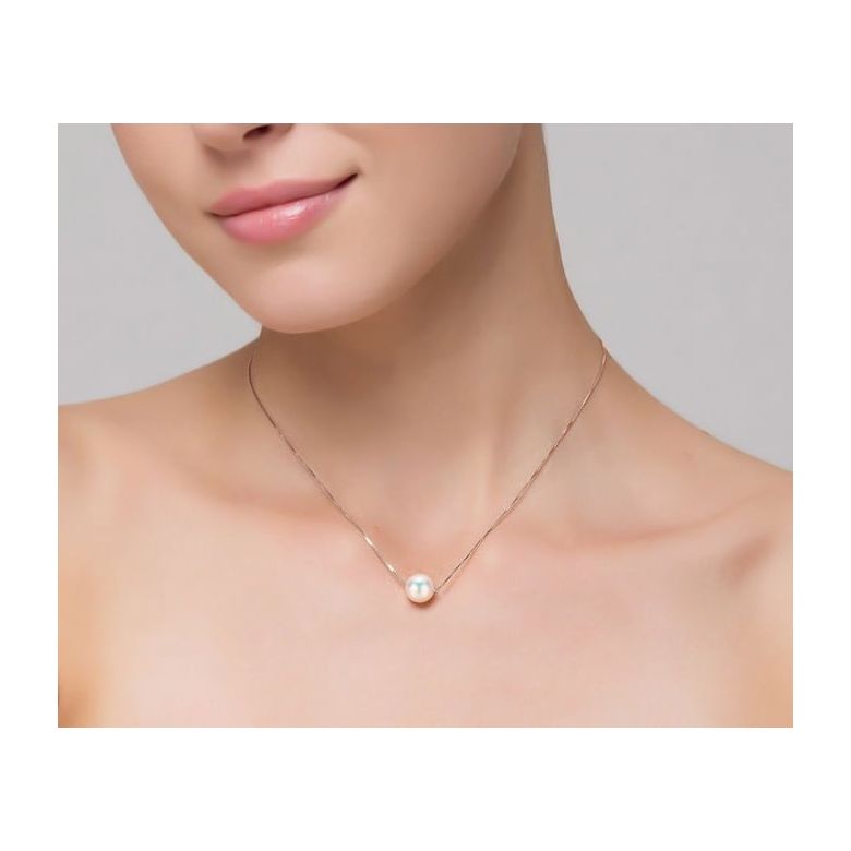 Collier pendentif perle blanche 8.5/9mm - Chaine or rose - 2