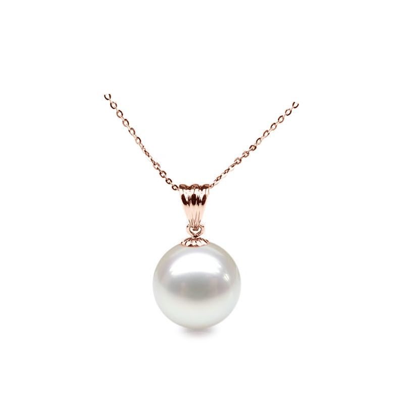 Collier une perle blanche - Pendentif or rose - 1