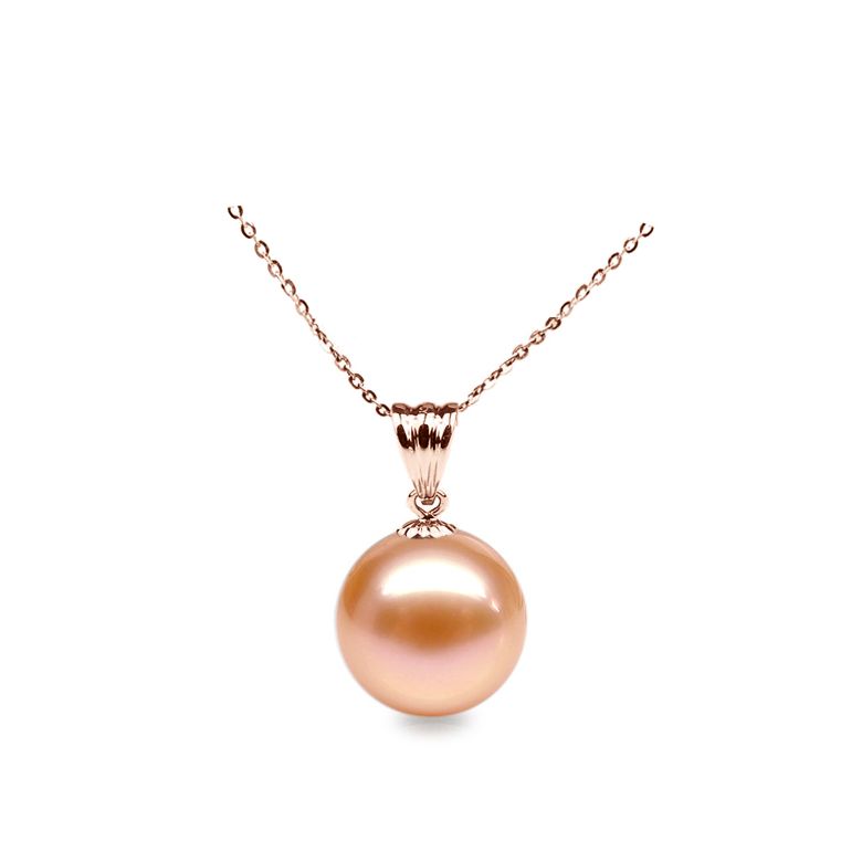 Collier une perle blanche - Pendentif or rose - 4
