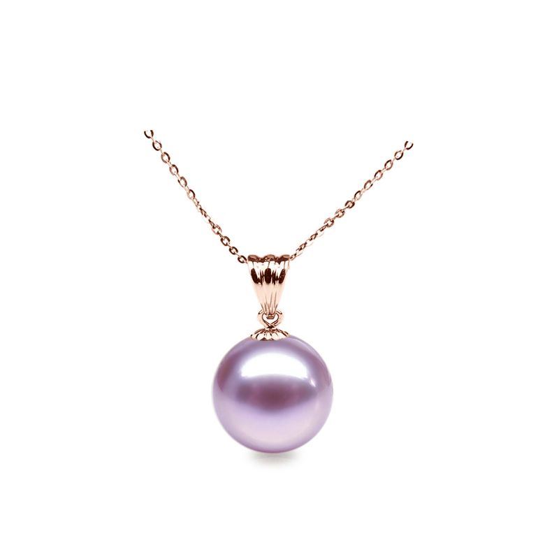 Collier une perle blanche - Pendentif or rose - 5