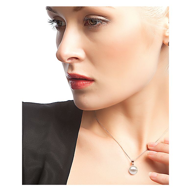 Collier une perle blanche - Pendentif or rose - 3