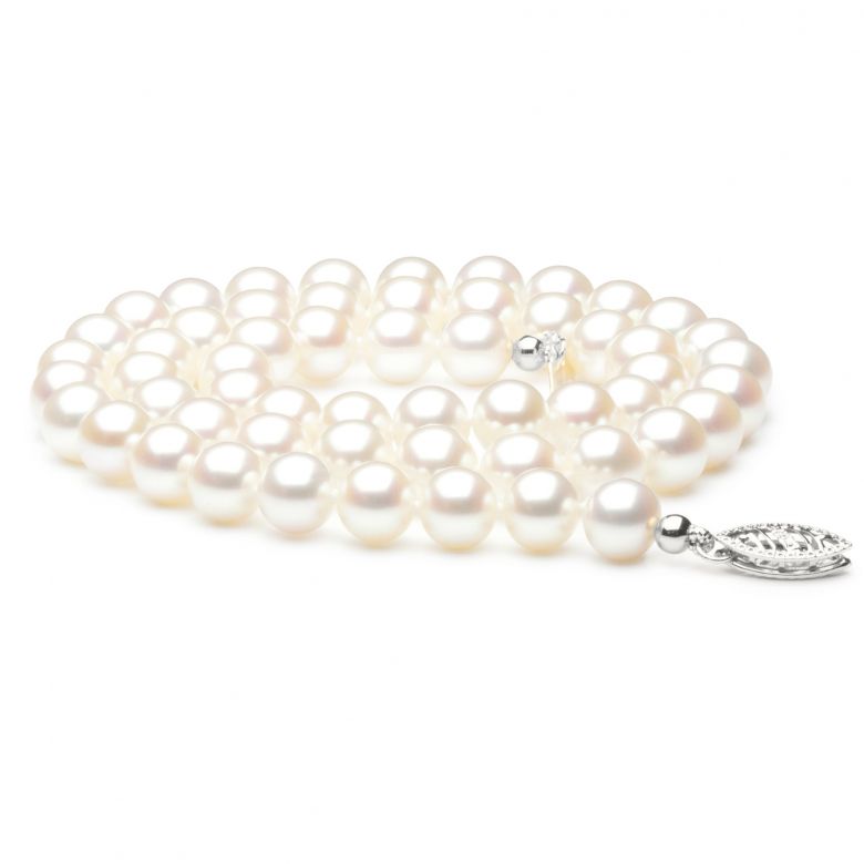 Collier mariage I Perle de culture d'eau douce blanche I 6.5/7mm, AAA or blanc - 1