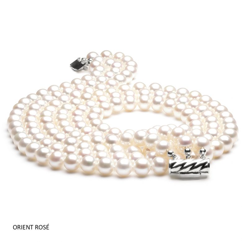 Collier 3 rangs - Collier triple fil perles blanches - 7/7.5mm - AAA or blanc - 3