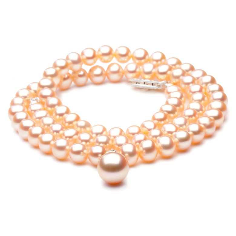Collier Lyrique en Perles d'Eau Douce Roses AAA | Gemperles or blanc - 1