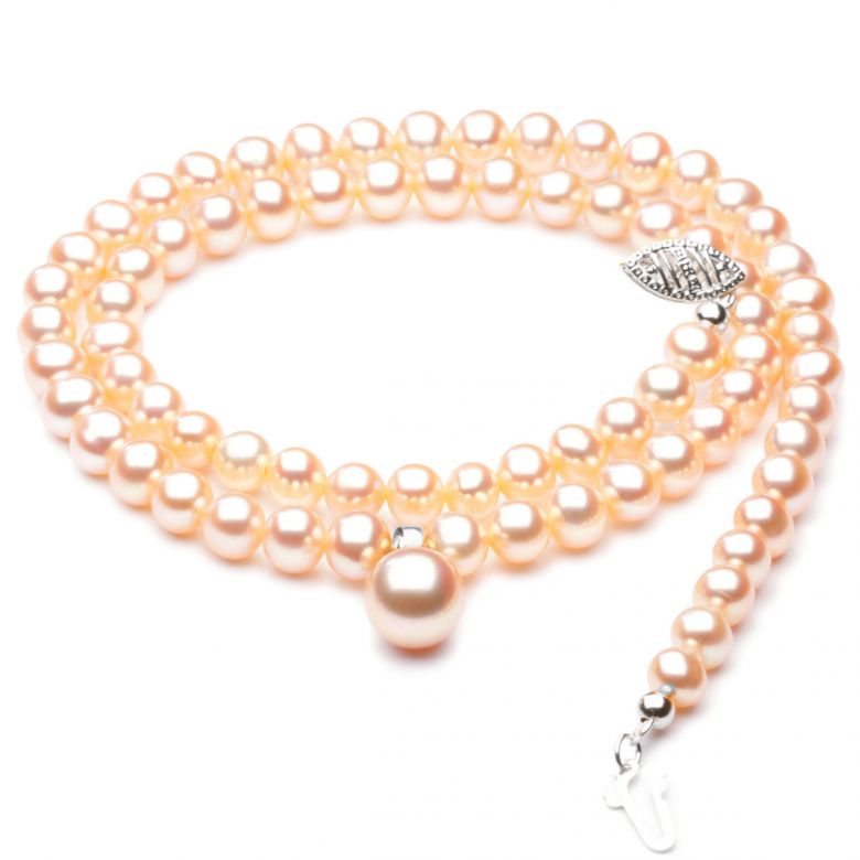 Collier Lyrique en Perles d'Eau Douce Roses AAA | Gemperles or blanc - 2