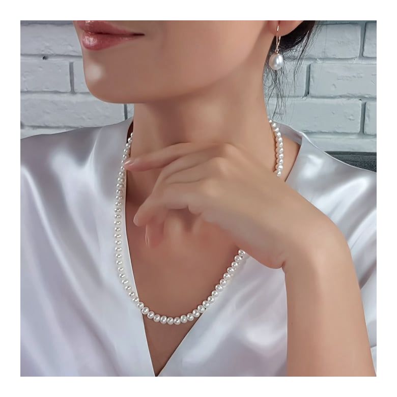 Collier perles de culture blanches Mariage 5/5.5mm, AA+ or blanc - 1
