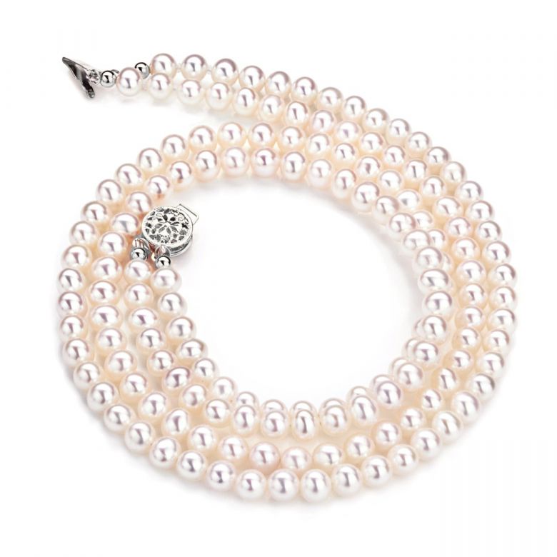 Collier double rang perles culture. Perle eau douce blanche 5/5.5mm or blanc - 1