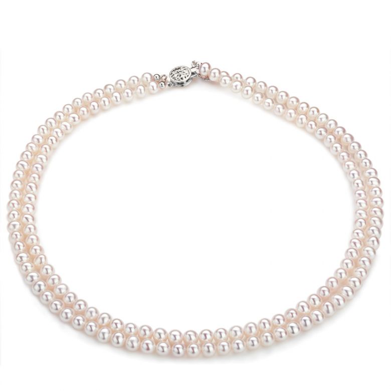 Collier double rang perles culture. Perle eau douce blanche 5/5.5mm or blanc - 2